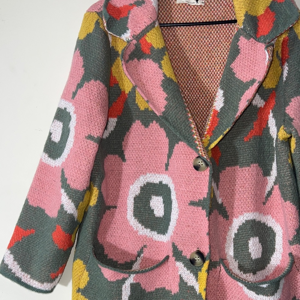 Mindy's Mai's Market Bold Floral Patterned Coat with Pink and Yellow Accents Med - Picture 4 of 7